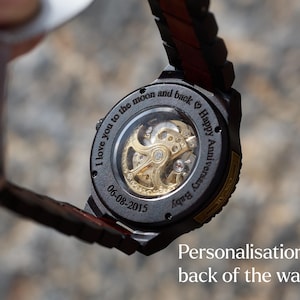 Engraved Wooden Watch | Automatic Watch for Men, Wood watch, personalized watch | Engraved Watch personalized anniversary gift for him image 2