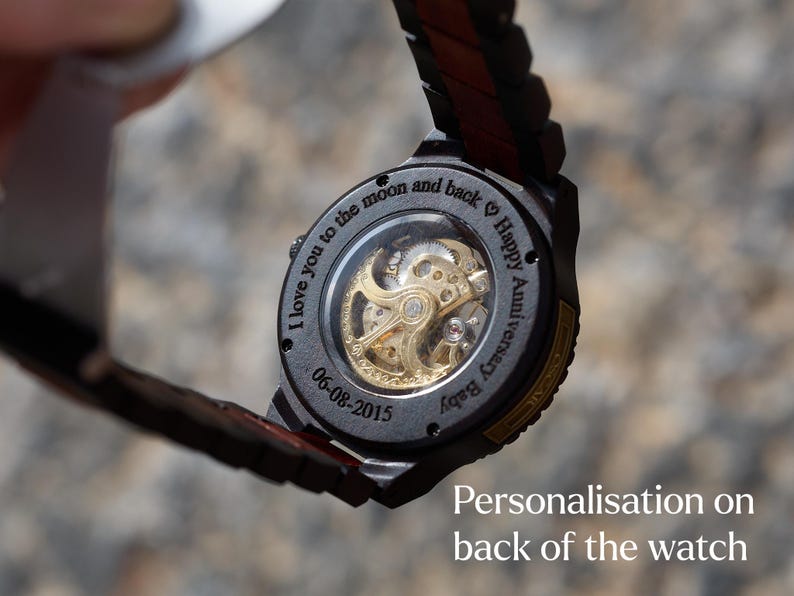 Engraved Wooden Watch | Automatic Watch for Men, Wood watch, personalized watch | Engraved Watch personalized anniversary gift for him image 2