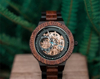 Reloj Grabado / Regalo Personalizado para Él, Regalos de Aniversario / Reloj Automático / Reloj de Madera / Reloj de Madera Grabado para Hombres, Regalos de San Valentín