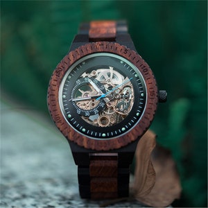 Reloj grabado / Regalo personalizado para él, Regalos de aniversario / Reloj automático / Reloj de madera / Reloj de madera grabado para hombres, Regalo del día del padre imagen 5