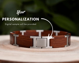 Pulsera para hombre grabada hecha de madera, pulsera para hombre personalizada / regalo personalizado para él, regalos de aniversario, regalos personalizados para el día del padre