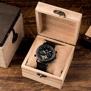 Automatic Mens watch, Wood watch, Wooden Watch, Watches for Men Engraved Watch 1st anniversary gift for boyfriend, anniversary gifts image 5