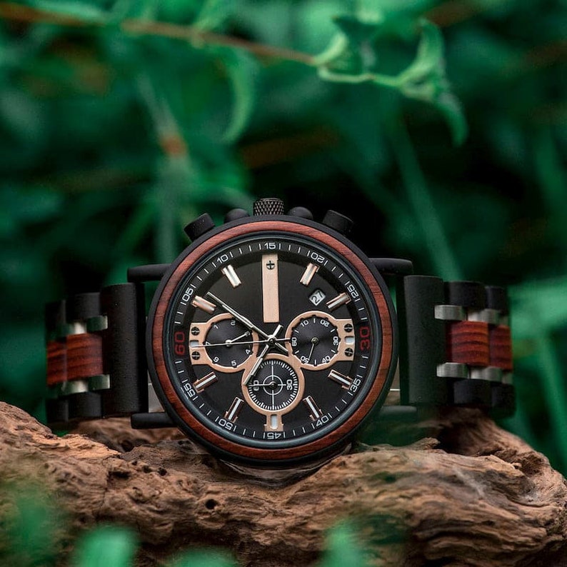 Montre gravée pour homme, montre en bois Cadeau personnalisé pour lui Montre en bois pour homme Cadeau 1er anniversaire pour petit ami image 8