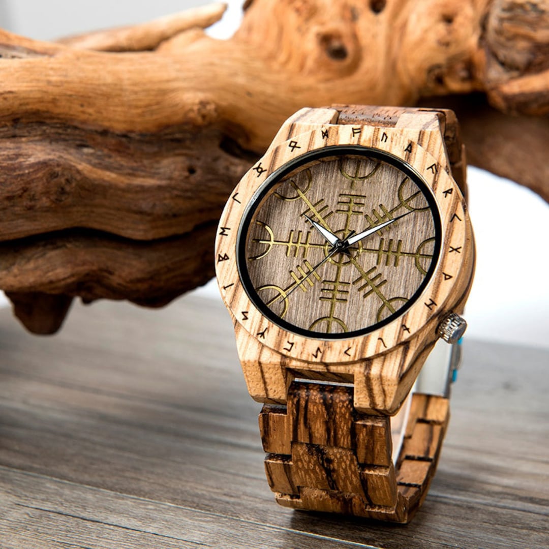 Odin Wooden Viking Watch Triple Horn Of Odin Wooden Viking Watch