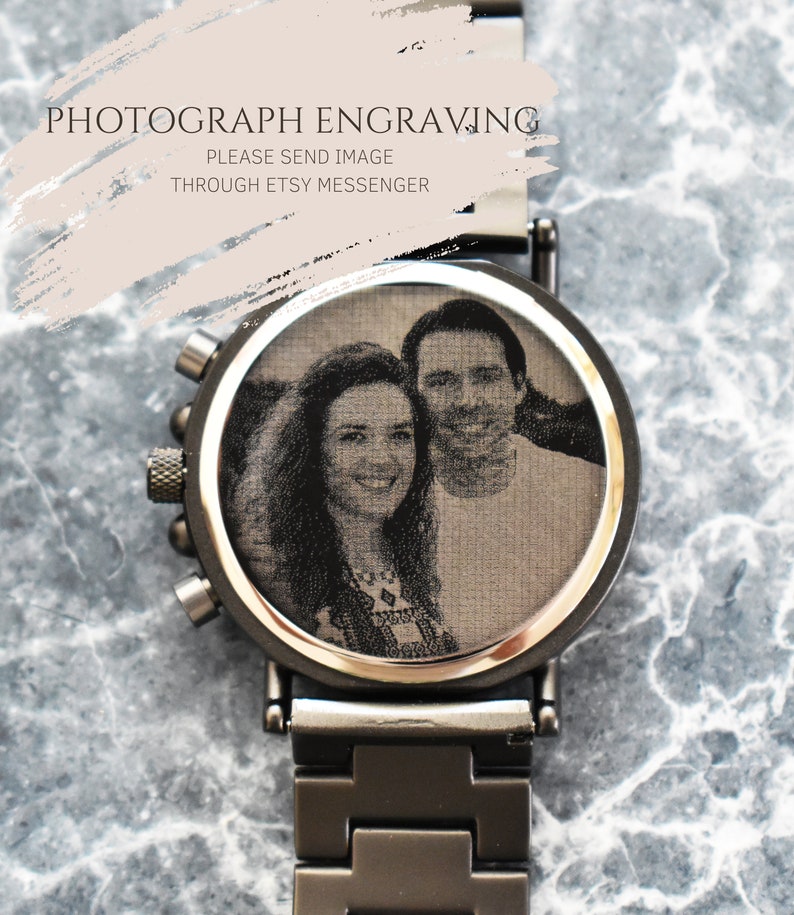 Engraved Watch for Men, Wood WatchPersonalized Gift For Him Mens Watch Wooden Watch 1st anniversary gift for boyfriend Yes, photograph
