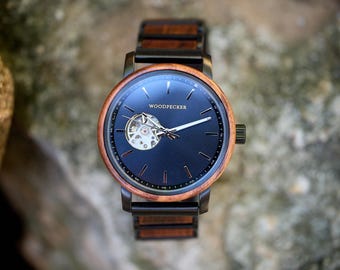 Engraved Watch, Automatic Men&#39;s Watch, Wooden Watch |  Personalized Gift for Him, 21st Birthday Gift for him, Anniversary gift for him