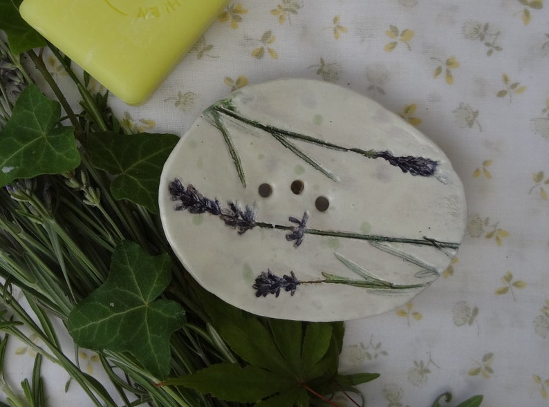 Unique handcrafted gift. Handmade ceramic soap dish, Lavender soap dish. Bathroom accessory. Handmade gift. image 1