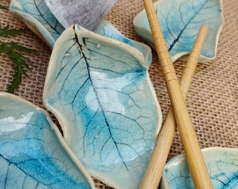Rests tea bags, Chinese chopsticks or a small dish for sauce. Unique elegant nature ceramic. Ideal gift