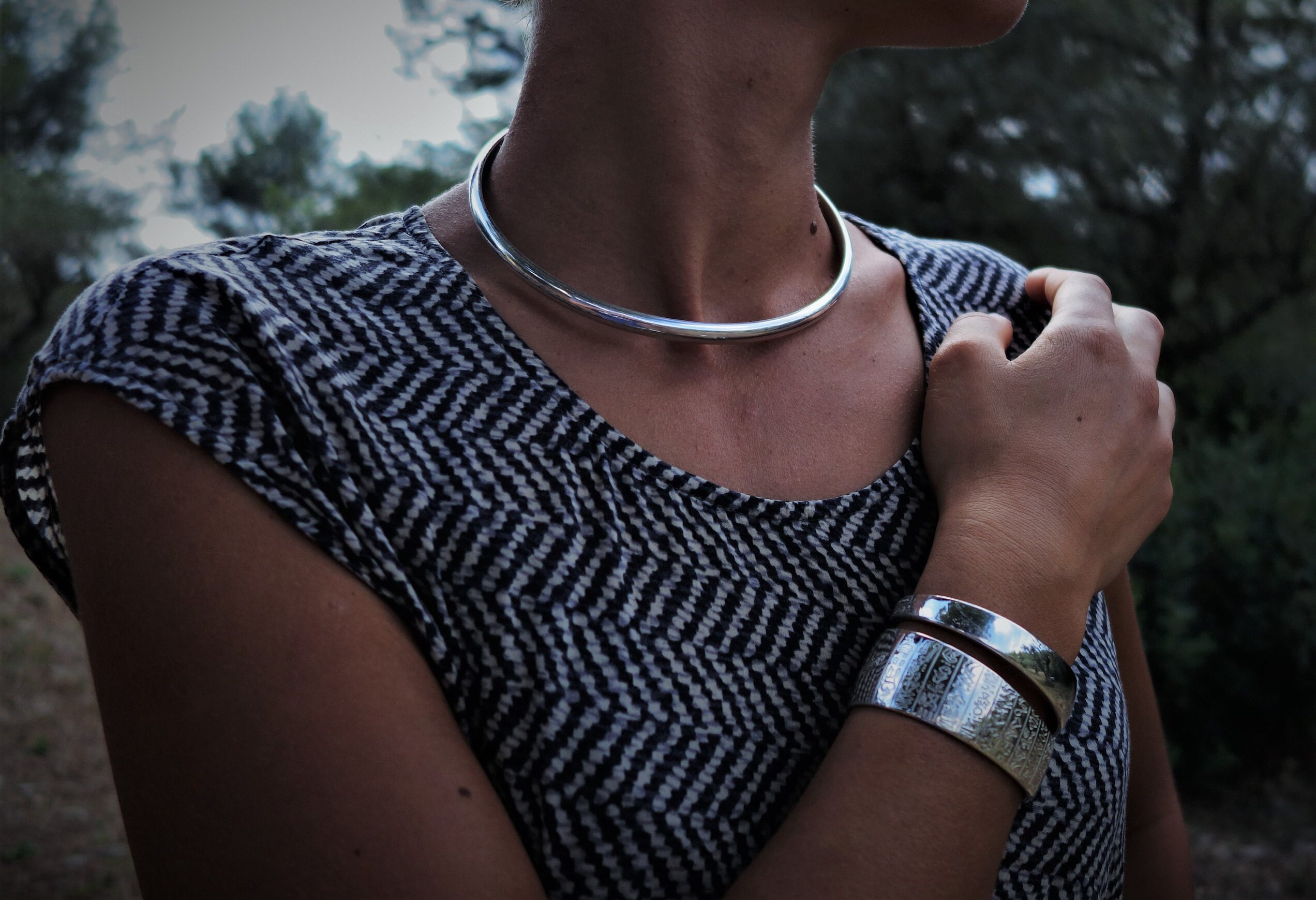 Bracelet Manchette Argent Massif Filigrané Style égyptien - Motif Ankh, Occasion Très Bon état