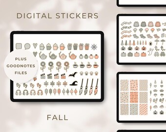 Fall Halloween Digital Stickers: GoodNotes Planner, Autumn Sticker Book (PNG Files)