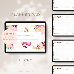 Floral Digital Planner Pad, Undated Goodnotes iPad Planner, Landscape Design, Daily Weekly Monthly Pages, Journal and Notes, Flory