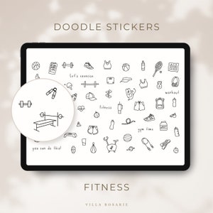 Line Drawing Fitness Stickers | Digital Planner Stickers | Goodnotes Stickers | Gym Sports Stickers | Digital Sticker Bundle | Doodles