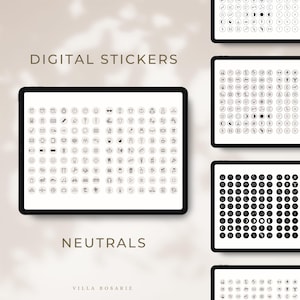 Adesivos neutros para agenda digital: Ícones GoodNotes preto e branco (download digital)