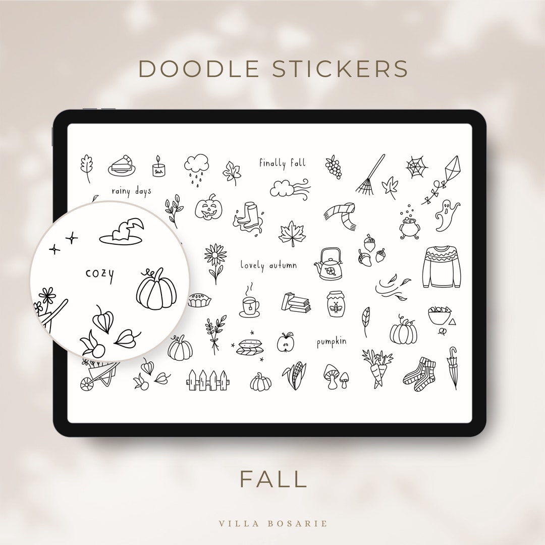 Fall Doodle Stickers | Hand-drawn Line Art for Goodnotes and Digital ...