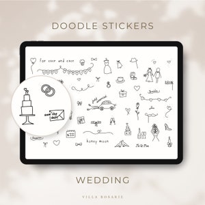 Cute Wedding Doodle Stickers, GoodNotes Stickers, Hand-Drawn Digital Bundle for Digital Planners