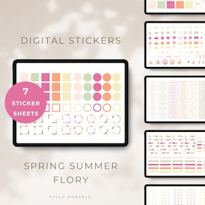 Colorful Flower Stickers for Spring Summer | Digital Planner Stickers | Cute Goodnotes Stickers | Floral Sticker Pack | Flory