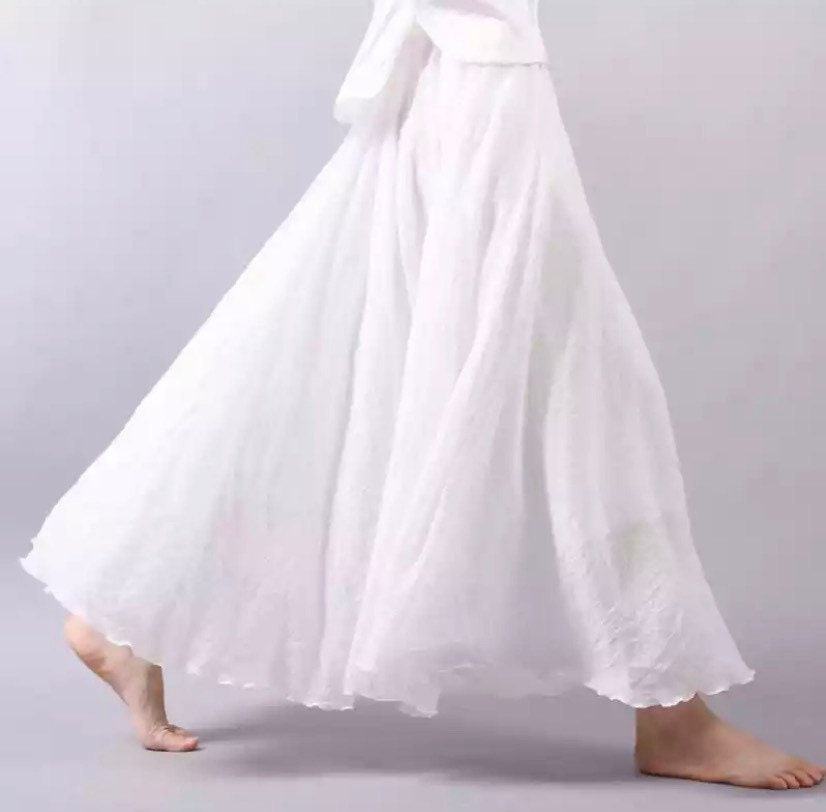 Long skirt fluid boho chic skirt in cotton and linen