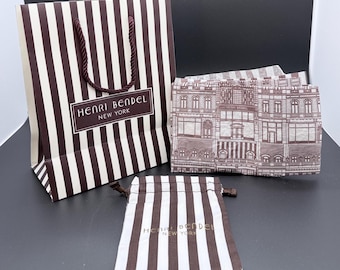 Vintage Henri Bendel Shopping Bag Set, Brown Stripe Boutique Ephemera