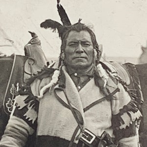 BEAR CHIEF Blackfeet Indian Stereoview [c1907] Native American – Horse – Rifle – Gun - Hudson Bay Coat – Forsyth – Authentic - American West