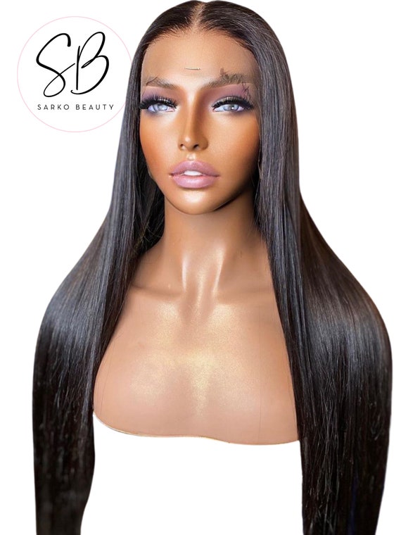 Human Hair Wig HD Transparent Lace Natural Black | Etsy