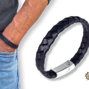 Black Braided Leather Men&#39;s Bracelet - Various Sizes