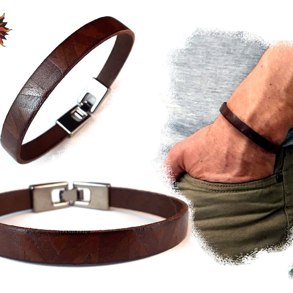 Bracelet en cuir de buffle griffé - 3 tailles