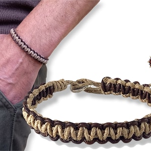Bracelet homme en cuir de chanvre tissé à la main - réglable