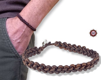 Bracciale uomo in cuoio grezzo intrecciato a mano - Regolabile - Testa di Moro