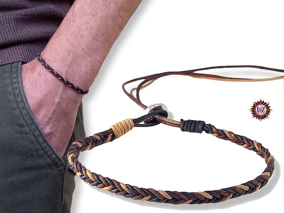 Men's Bracelet in Hand-woven Three-color Raw Leather Adjustable Leather  Bracelet for Men and Women -  Canada