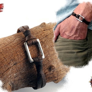 Raw leather and rustic metal bracelet