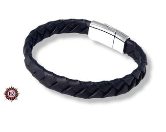Bracciale uomo cuoio con ancora in acciaio chiusura clip