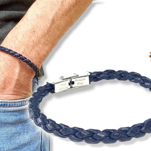Matt black braided leather bracelet - Various sizes - men - PT32-N