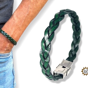 Men&#39;s leather bracelet - Military Green - 3 sizes to choose from - leather bracelet - stainless steel clasp