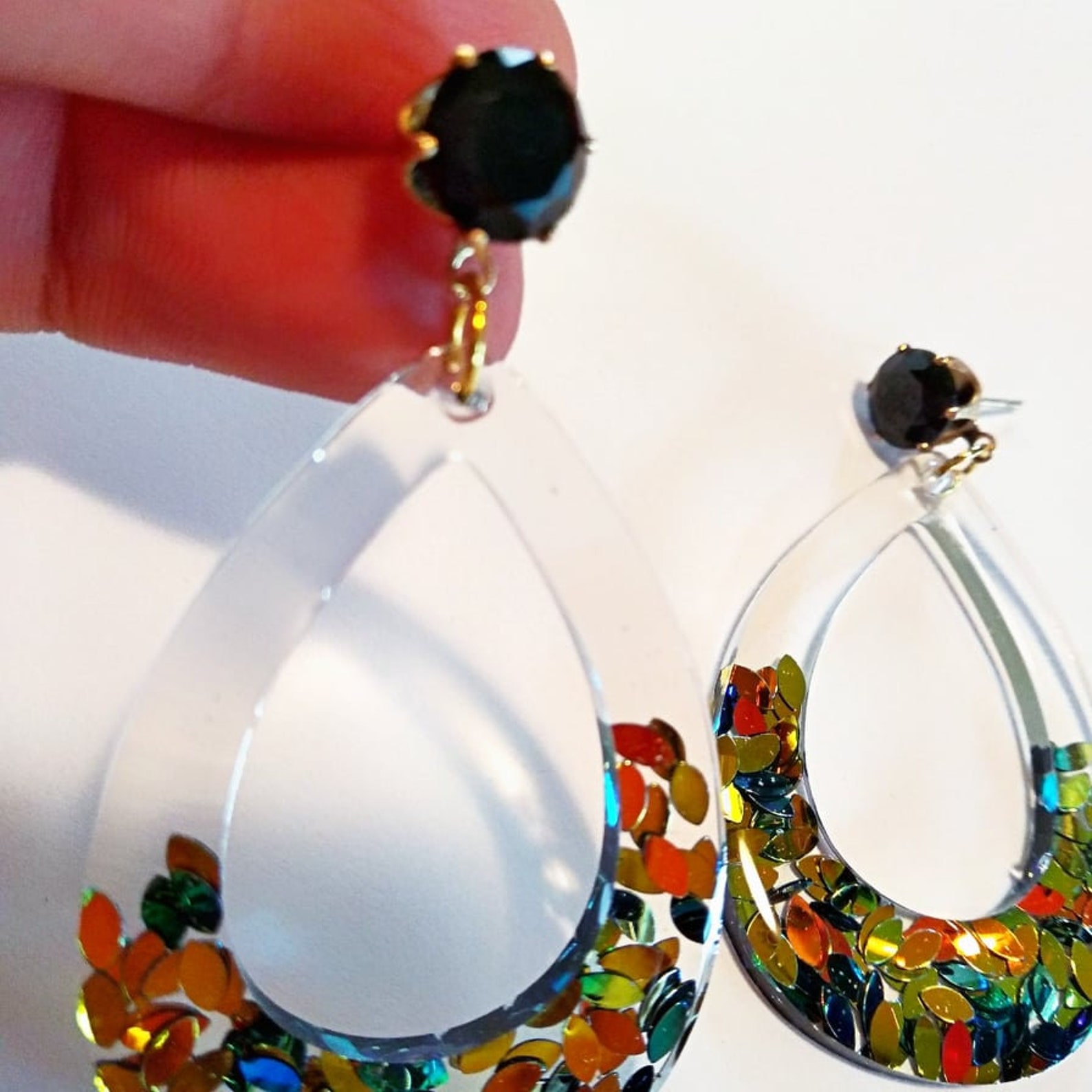 Handmade statement earrings by resin black Etsy