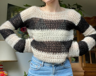Crochet Striped Alpaca Silk Sweater