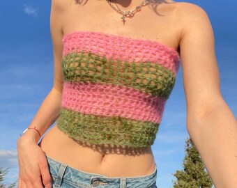 Crochet Striped Alpaca Silk top