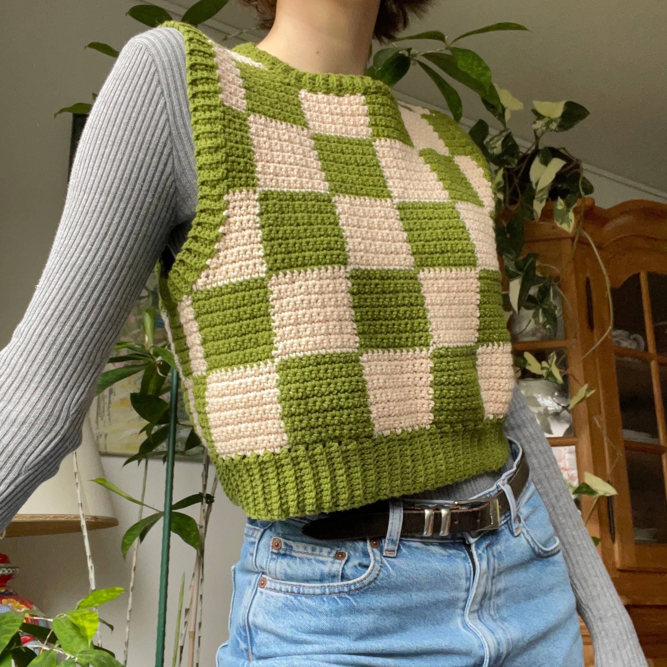 Checkered Crochet Checkerboard Vest - Etsy