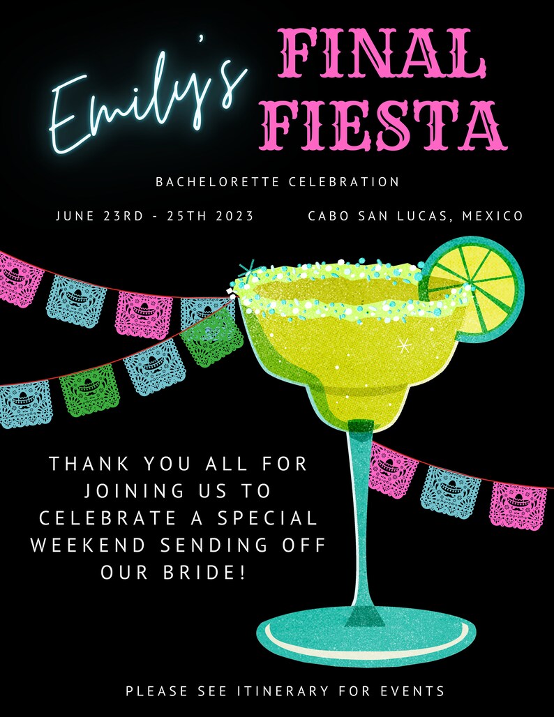 Final Fiesta Bachelorette Party Invitation Bachelorette Itinerary ...