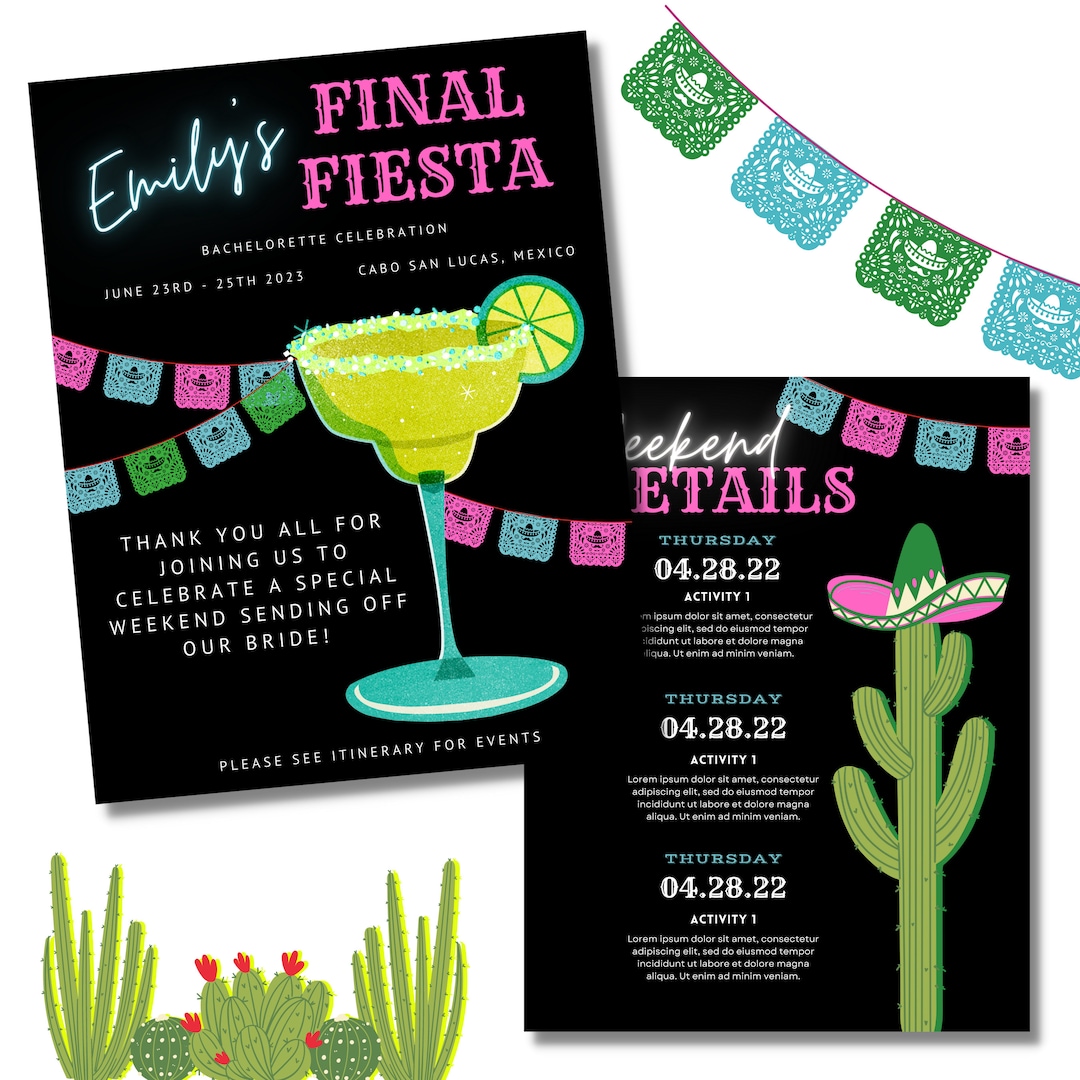 Final Fiesta Bachelorette Party Invitation Bachelorette Itinerary ...