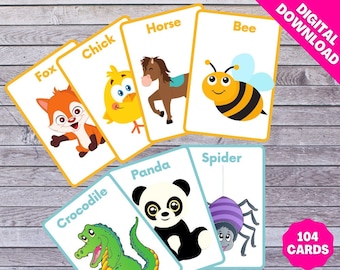 Animal Flashcards, 104 Printable Cards, Preschool Learning (Digital Download)