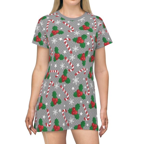 Winter Holiday dress for women and teens, Christmas tree dress, Peppermint Candy Canes Sublimation Dress, regular and plus sizes