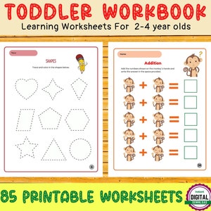 TODDLER WORKBOOK (85 Printable worksheets), Kids activities, Preschool Learning, Alphabet, Shapes,  Tracing, Numbers, Colors, 2-4 year old