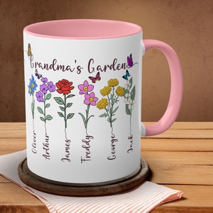 Omas Gartenbecher, personalisierte Gartenbecher, benutzerdefinierte Mutterbecher, personalisierte Geburtsblumenbecher, Muttertagsbecher, Geschenke für Oma