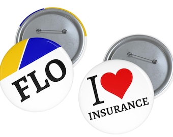 I Love Insurance - Flo - Red Heart and Nametag Pack Buttons Pins - perfect for a flo progressive Halloween costume or around the office