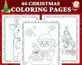 46 Kids Christmas Coloring Pages , Santa Claus, Snowmen, Xmas Kids Printable, Christmas Kids Coloring Book, Instant Download.