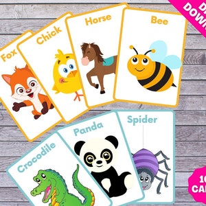 Animal flashcards, 104 Flash Cards, Homeschooling, Educational, Printable Download, Flash Cards ,Printable Cards Preschool