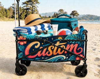 Custom Photo Logo Foldable Wagon Cart, Beach Garden Grocery Utility Wagon