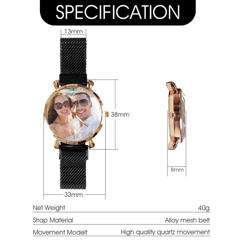 Custom Photo Women's Watch, Personalized Magnetic Strap Watch, Picture Dial Gift for Wife, Mom, Girlfriend