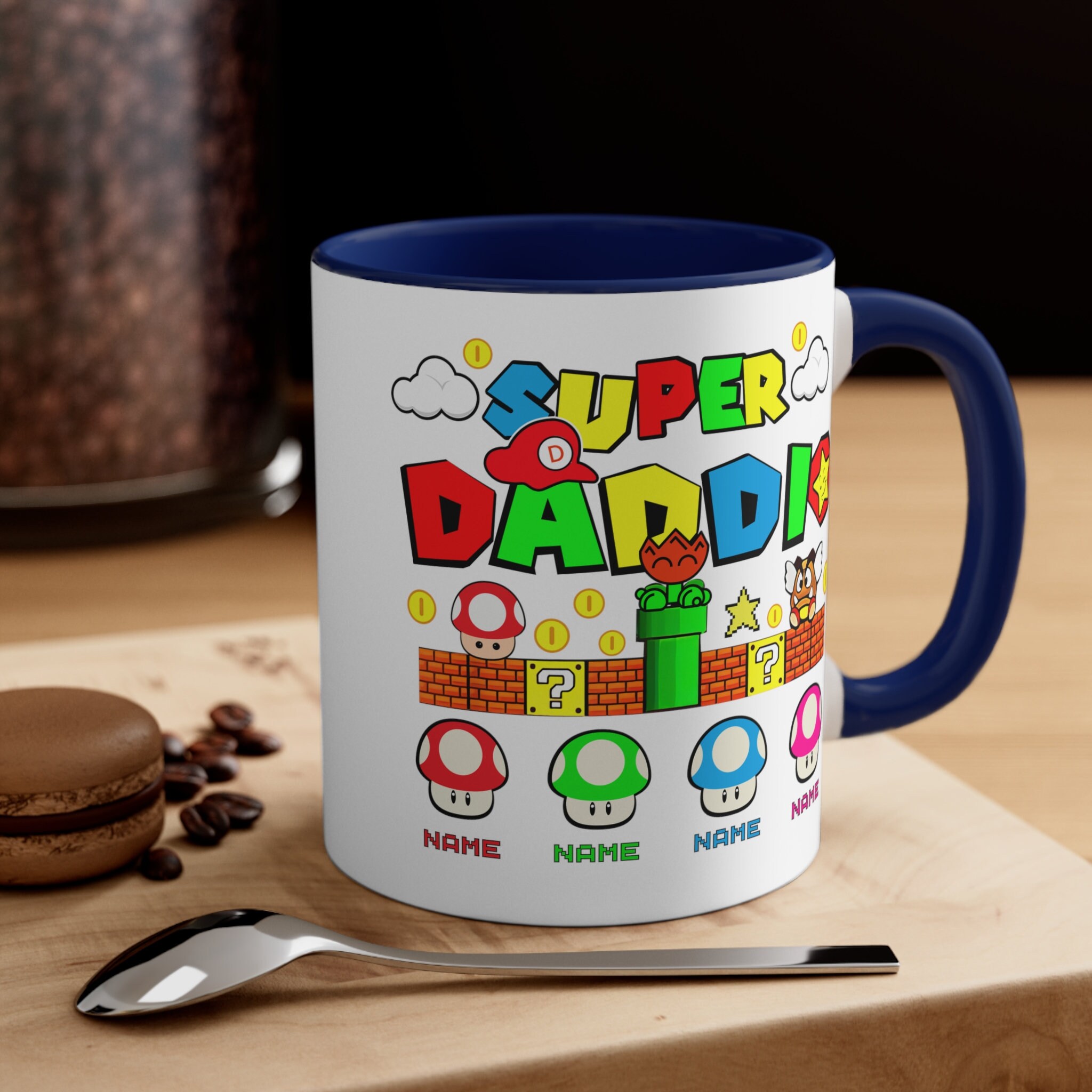 Personalized Super Daddio Game Mug, Custom Kids Name Dad Mug, Super Daddio Mug