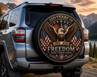 Spare Tire Cover 1776-2026, Bald Eagle 250 Years of Freedom Wheel Cover, Patriotic RV Trailer SUV Gift